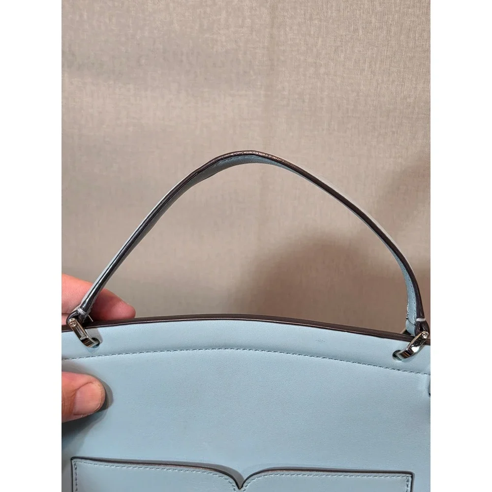 Kate Spade Nicola Twistlock Satchel Light Blue Pebbled Leather Handbag Silver HW